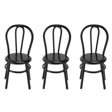 Imagem de SIWOTED 3 PCS Cadeiras em Miniatura Escala 1:12 Cadeira Traseira de Casa de Bonecas Modelo de Móveis de Metal para Decoração de Casa de Boneca (Pequeno Preto)