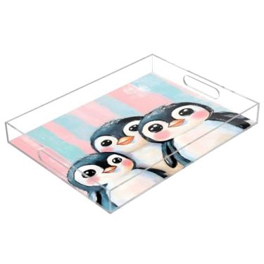 Imagem de STAYTOP Bandeja de acrílico para servir pinguins fofos, 15,7 x 11,20 cm, bandejas decorativas à prova de derramamento, organizador de bancada para café da manhã, chá, comida, maquiagem