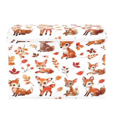 Imagem de CEBUGI Caixotes de armazenamento com tampas, caixa de armazenamento de tecido dobrável, cubo de folha de veado, caixas organizadoras para armário de casa, prateleiras de quarto, 40 x 30 x 30 cm