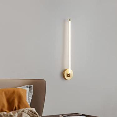 Imagem de Arandela de parede linear LED moderna em cobre, luminária de parede para ambientes internos, luminária minimalista com 3 modos de cor para sala de estar e quarto.