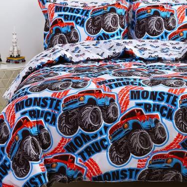 Imagem de Viviland Jogo de cama casal infantil para meninos, conjunto de edredom macio com lençóis, 7 peças, cama de microfibra em uma bolsa, caminhão monstro