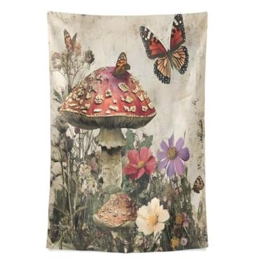 Imagem de STAYTOP Tapeçaria de parede de cogumelos selvagens tapeçarias para decoração de casa decoração de dormitório sala de estar quarto tapete de parede (60 × 51 polegadas)