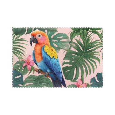 Imagem de Jogo americano com estampa de pássaros tropicais e plantas, para mesa de jantar, conjunto de 6 peças resistentes ao calor, fácil de limpar para uso diário