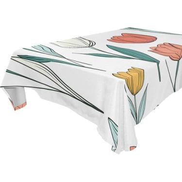 Imagem de Burbuja Toalha de mesa de tulipas fofas, toalha de mesa retangular, anti-rugas, grossa para decoração de jantar, cozinha, festa, 137 x 183 cm