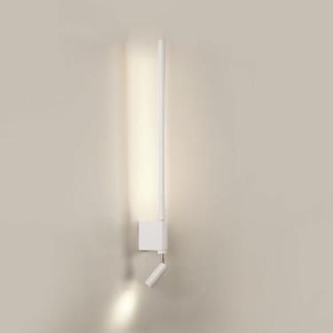 Imagem de Luminária de parede linear tubular longa, luminária de leitura ultrafina para cabeceira, arandela de parede com detalhes em metal canelado e ajuste de intensidade, ideal para quarto e corred