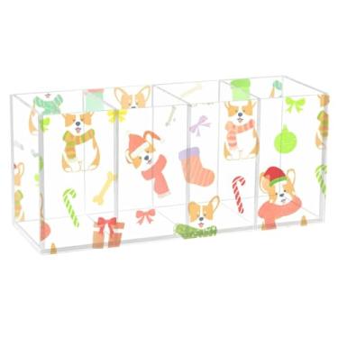 Imagem de Burbuja Porta-canetas de acrílico para cães com chapéus de Natal, 4 compartimentos, suporte de lápis transparente para pincéis de maquiagem, acessórios de mesa de escritório em casa