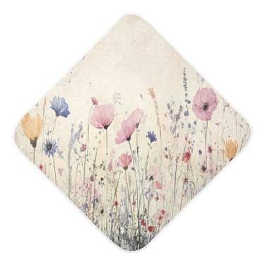 Imagem de Burbuja Toalha de banho para bebê em aquarela Wildflower Meadow - Toalha com capuz de musselina macia e absorvente para recém-nascidos, 89 x 89 cm