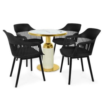 Imagem de Conjunto Mesa de Jantar Redonda Imperial 70cm Branca com 4 Cadeiras Estofadas Marcela - Preto