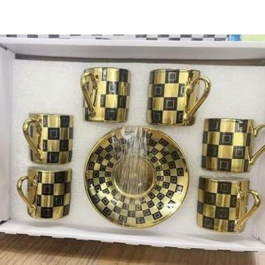 Imagem de Xícara de café/cha kit com 6 conjunto (12 peças) de Cerâmica em porcelana xícara de café(Dourado xicara HB-9159)