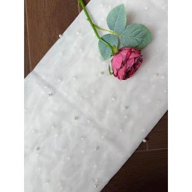 Imagem de EllieWely Toalha de mesa de pérola marfim 300 x 150 cm de tecido de tule, decoração de arco para casamento, chá de bebê, aniversário, decoração de mesa