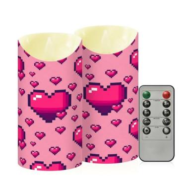 Imagem de Wassud Pacote com 2 velas sem chama de coração pixel com controle remoto, velas realistas cintilantes com temporizador, velas decorativas para Natal, casamento, festa, decoração de casa média