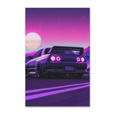 Imagem de HouLaiZhe Drift R34 Jdm carro esportes roxo sol pôsteres lona estética decoração de sala de parede impressões galeria sala decoração de parede para quarto sala de estar escritório 11 x 17 polegadas