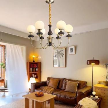 Imagem de Lustre moderno com esfera de vidro branco, estilo Sputnik, corpo em metal dourado, luminária pendente de meados do século XX com altura ajustável, estilo nórdico antigo, para iluminação inte