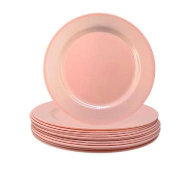 Imagem de Conjunto 12 Pratos Rasos Rosa 25cm Melamina Refeição Buffet - Ecos