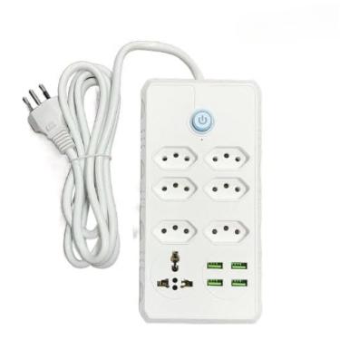 Imagem de Régua de Tomadas Bivolt com 7 Entradas e 4 Portas USB, Filtro de Linha com Disjuntor 10A, Cabo de 2 Metros – Segura e Confiável