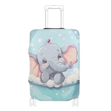 Imagem de Joisal Capa protetora de bagagem personalizada flor elástica acessórios de viagem para mulheres elefante fofo azul claro, P, serve para capa de 45-50 cm, Elefante fofo azul claro, S 18-20 in, Capa de