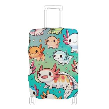 Imagem de Joisal Lindas capas de mala de viagem Axolotls Aqua Protetor de bagagem personalizadas laváveis acessórios de viagem impressões, P, serve para capa de 45 a 50 cm, Lindos Axolotls Aqua, M 22-24 in