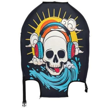 Imagem de Joisal Capas de bagagem engraçadas, coloridas, caveiras, azuis, pretas, para malas, protetoras, essenciais de viagem para mulheres, estética, Crânio colorido engraçado azul preto, L, Fits 26-28 Inch