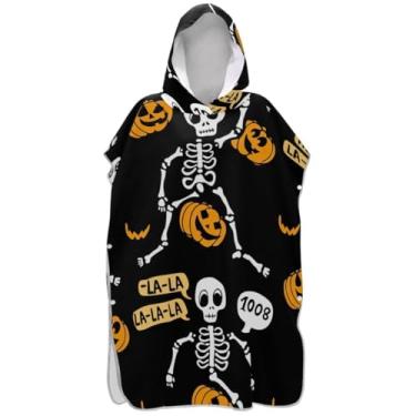 Imagem de Joisal Poncho de surfe vestível trocando roupão adulto praia moletom toalha natação esqueletos preto feminino ponchos com capuz