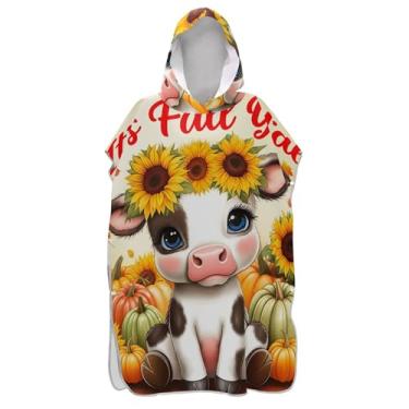 Imagem de TSENQUE Poncho de surf para adultos trocador de roupa de praia com capuz toalha floral reutilizável fofo vaca girassóis outono masculino poncho com capuz