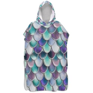 Imagem de Joisal Poncho de surfe plus size para adultos trocador com capuz toalha de praia impressão colorida roxo branco ponchos femininos com capuz