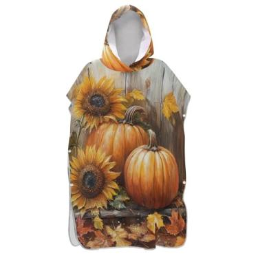 Imagem de TSENQUE Abóboras Flores Arte Surf Poncho Trocador Roupão para Adultos Praia Com Capuz Toalha de Banho Reutilizável Feminino Ponchos com Capuz