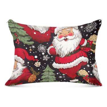 Imagem de Fronha retrô de Papai Noel vermelho com zíper poliéster King Queen tamanho padrão fronhas fofas almofada antiderrapante confortável roupa de cama macia, tamanho king, 50,8 cm x 101,6 cm