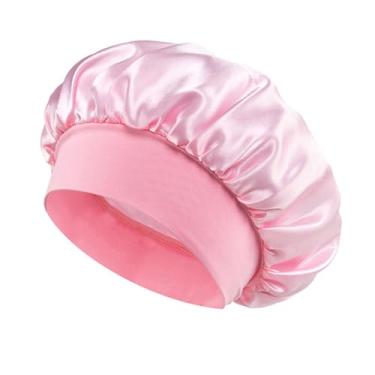 Imagem de Touca feminina de cetim de aba larga – Touca elástica para noite e banho para dormir e cuidar do cabelo, envoltório de cabeça sólido unissex