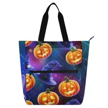 Imagem de GAIGEO Bolsa feminina de trabalho com abóboras de Halloween para escola, bolsa de mão de tecido com compartimentos