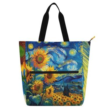 Imagem de Sunflowers Starry Night Vincent Work Tote Bags for Women Canvas College School Tote Bags Ladies Kids Handbags Book Lovers Gifts