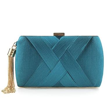Imagem de Bolsa feminina elegante de seda com pingente de borla para noiva, casamento, formatura, festa noturna, Lago azul