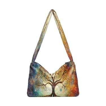 Imagem de Bolsa de ombro de morangos vermelhos com bolinhas, bolsa de mão com zíper, bolsa de livro para mulheres, Árvore da Terra-1, One Size