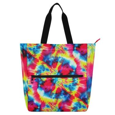 Imagem de Sacola vermelha vibrante com redemoinhos tie dye para mulheres, trabalho, lona, praia, livro, com zíper, bolsas femininas infantis, presentes para amantes de livros