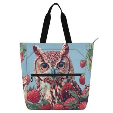 Imagem de Bolsa de trabalho feminina com coruja de morango, bolsa escolar universitária, bolsas para professores, livros, presente