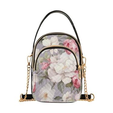 Imagem de Rosas vintage em uma bolsa tiracolo branca feminina, alça removível, bolsa transversal de outono, Flores pintadas florais em cinza-1, One Size