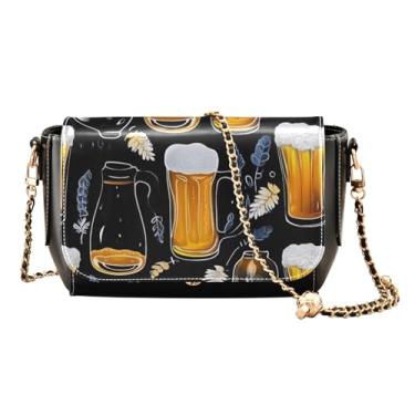 Imagem de GAIGEO Beer Bolsa de ombro média, bolsas de viagem transversais de couro para mulheres, Beer on Black-2, One Size