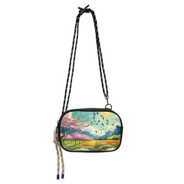 Imagem de TSENQUE Bolsas transversais pequenas bolsa feminina flor de cerejeira paisagem paisagem bolsa para celular bolsas femininas bonitas sobre os ombros