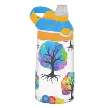 Imagem de Art Trees Garrafa de água infantil branca 473 ml garrafa de água de plástico à prova de vazamento com tampa de canudo 473 ml Tritan copo infantil reutilizável portátil, alça de transporte