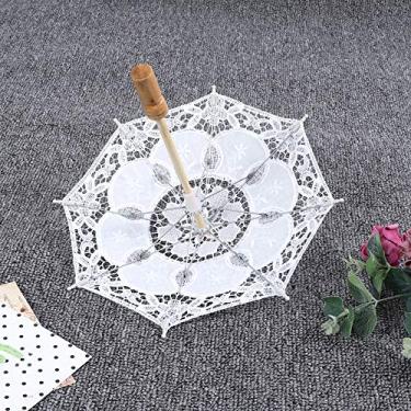 Imagem de GLOGLOW Suprimentos de Secagem Acessório de Noiva para Casamento, Alça de Madeira, Tamanho Pequeno, Bege, Guarda-chuva de Renda Feito à Mão de 10 X 11,4 Polegadas, Nan (Branco Pequeno)