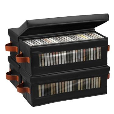 Imagem de Pacote com 4 caixas de armazenamento de DVD com janela visível, comporta 104 CDs 40 x 14,5 x 15,5 cm, suporte à prova de poeira com tampa e alça para DVDs, CDs, livros de videogame