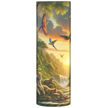 Imagem de Vasos de flores cilíndricos de tigre com paisagem de animais tropicais para centros de mesa, vaso de plástico grande personalizado, decoração de apartamento, estética, 30 x 9,9 cm