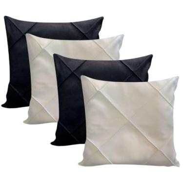 Imagem de Almofadas Cheias em Suede Drapeada 45x45cm Decorativas Sala Quarto Sofá(2 BEGE + 2 PRETO)