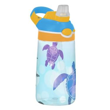 Imagem de Garrafa de água infantil Tritan de 473 ml, reutilizável, garrafa de água de plástico de 473 ml, com canudo à prova de vazamento, copos de viagem para crianças, alça de transporte, silhuetas de