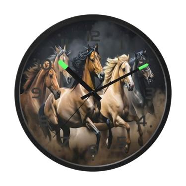 Imagem de SEHANY Relógio de parede artístico majestoso cavalos silencioso, sem tique-taque, relógio redondo operado por bateria, controle de som, luz noturna, relógios de parede para sala de estar, cozinha