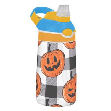 Imagem de Garrafa de água xadrez preta e branca para Halloween infantil com canudo 473 ml Tritan 473 ml Garrafa de água esportiva portátil à prova de vazamento, copos de viagem para crianças, reutilizáveis