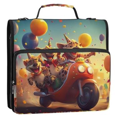 Imagem de Fichários de 3,8 cm (1 1/5.1 cm) 3 anéis de aniversário hiena cachorro fichário organizador fichário com alça bolsa escolar pasta de armazenamento de negócios com alça