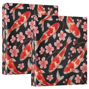 Imagem de Fichários personalizados com 3 anéis de 3 anéis de flor de cerejeira rosa peixe koi 200 folhas, 3 pastas de anéis, 31,5 x 27 x 6 cm, 1 pacote