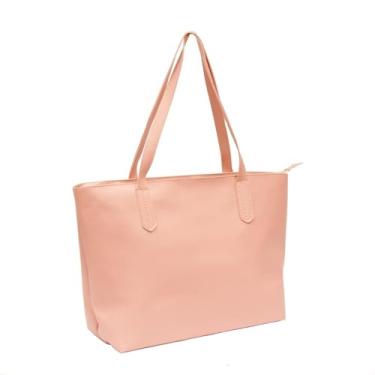 Imagem de Bolsa Tote Feminina Grande, Couro Sintético, Alça Dupla, Preta, Estilo Minimalista (Rosa)