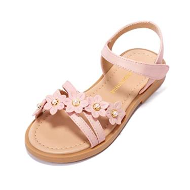 Imagem de PANDANINJIA Mona Sandálias femininas para bebês e crianças pequenas, fofas sandálias de bico aberto, sapatos de verão, Yd Pink Pu, 2 Little Kid