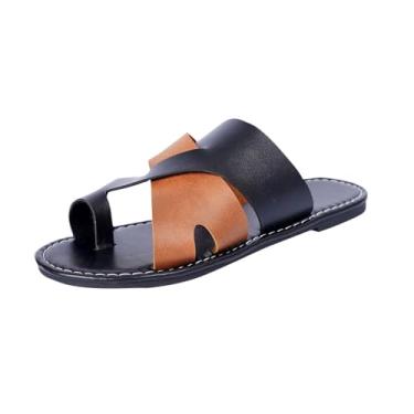 Imagem de Chinelos femininos casuais de cabeça redonda confortáveis sapatos casuais de praia, Marrom, 38